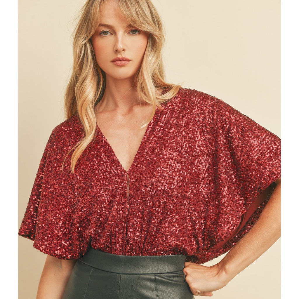 Nwt Gorgeous Sequin Bodysuit Burgundy
